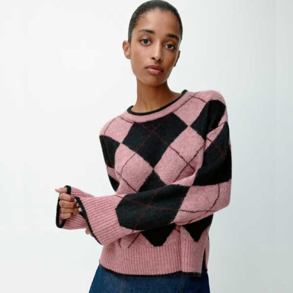Jacquard-Knit Sweater Pink/argyle