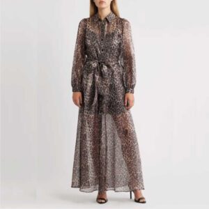 Julia Jordan Tie Belt Long Sleeve Maxi Shirtdress