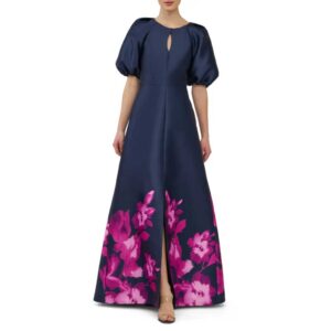 Kay Unger Delfina Puff Sleeve Mikado Gown