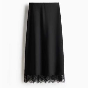 Lace-Trimmed Satin Skirt Black