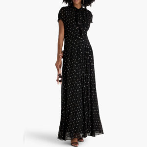 MIKAEL AGHAL Pussy-bow metallic fil coupé georgette maxi dress