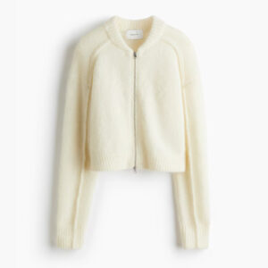 Mohair-Blend Cardigan with Zipper Light beige