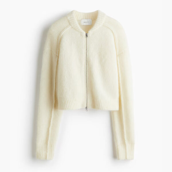 Mohair-Blend Cardigan with Zipper Light beige