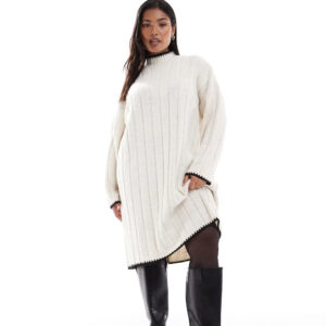 ONLY Curve contrast stitch knit mini dress in white