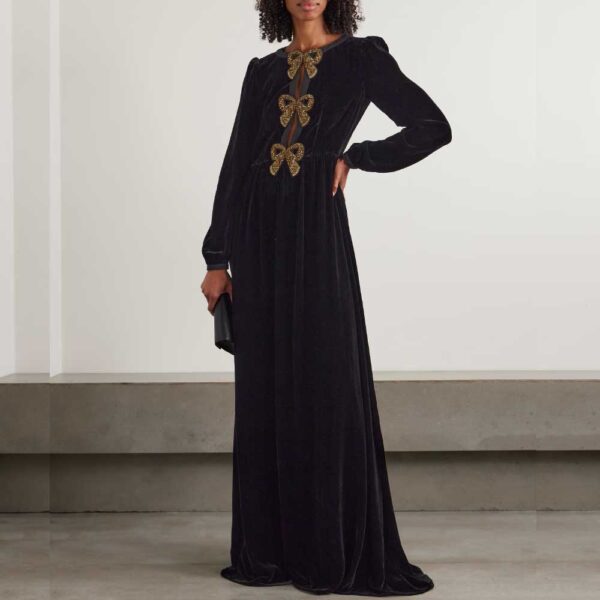 SALONI Camille bow-embellished velvet gown