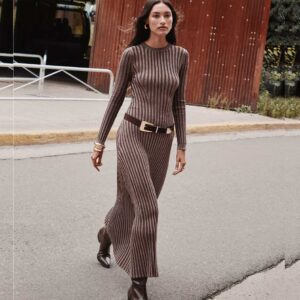 Shimmer Ribbed Mock Neck Maxi Sweater Dress