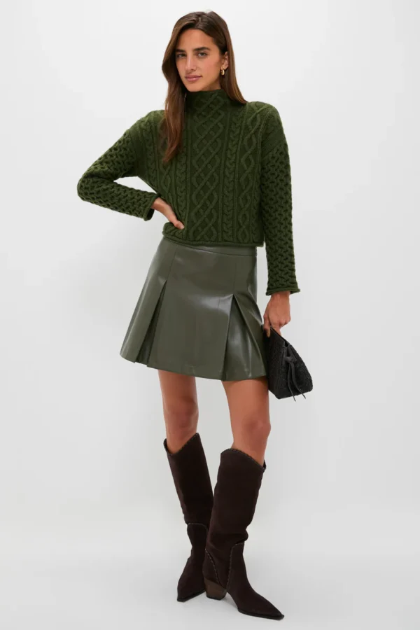 Hyacinth House Olive Cable Knit Cropped Perry Turtleneck