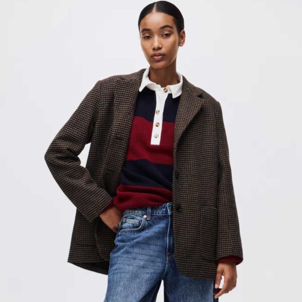 Single-Breasted Blazer Dark brown/houndstooth pattern