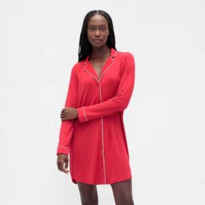 Softest Modal PJ Shirtdress Modern Red