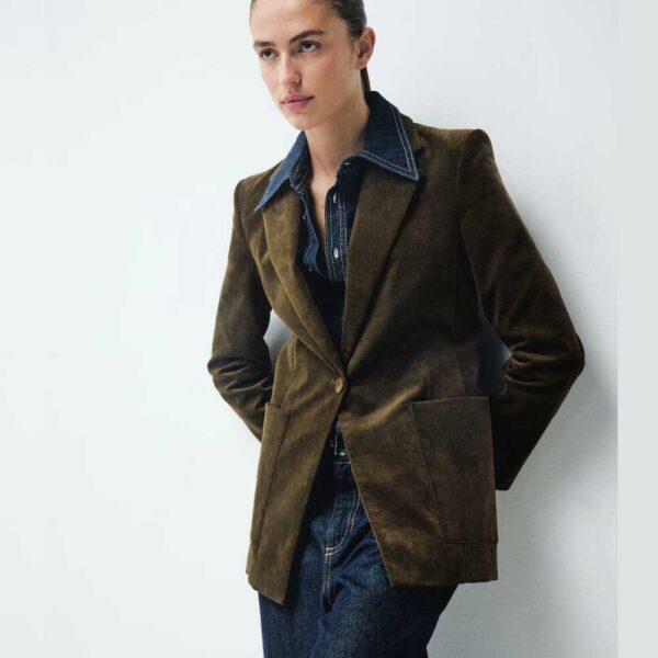 Velveteen jacket with pockets Khaki