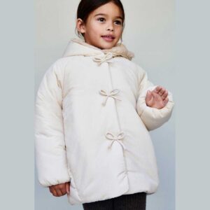 WATER REPELLENT PUFFER COAT WITH BOWS