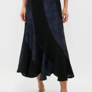 Navy Jacquard and Black Lace Mallory Skirt