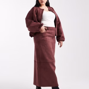 4th & Reckless Plus faux suede maxi skirt in burgundy - part of a set
