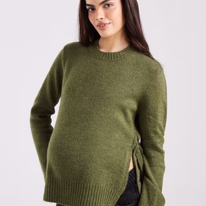 Mamalicious Maternity tie side knit sweater in dark green