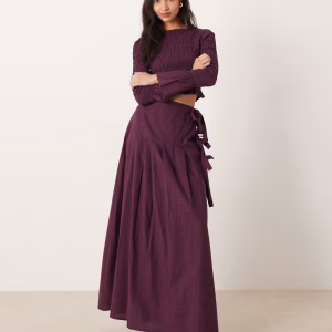 Glamorous tie side kilt maxi skirt in red plaid - part of a set