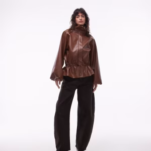 ASOS Design Gathered Waist Bubble PU Jacket