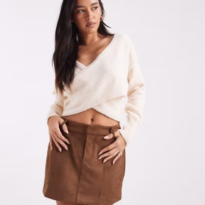 Miss Selfridge knit wrap top in cream