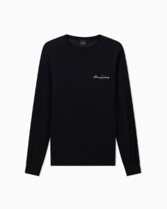 Wool blend crew neck sweater with chest logo