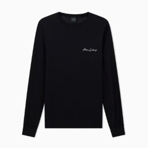 Wool blend crew neck sweater with chest logo