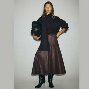 A-Line Denim Skirt Dark brown
