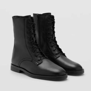 Black Lace-up leather ankle boots