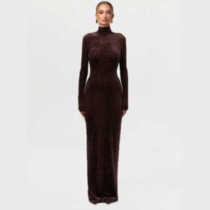 Burnout Print Turtleneck Maxi Dress