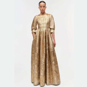 Claravelle Metallic Jacquard Gown