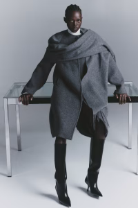 Scarf-Detail Wool-Blend Coat