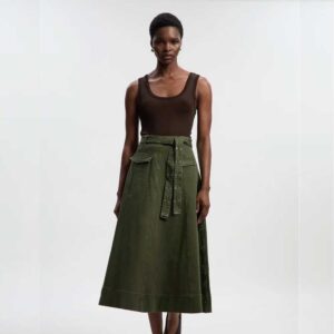 Denim Belted Full Skirt khaki