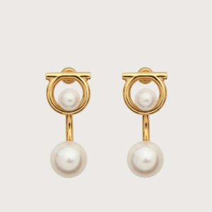 Gancini earrings with synthetic pearls Gold