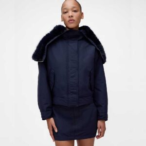 GapStudio Faux Fur-Lined Crop Bomber Jacket