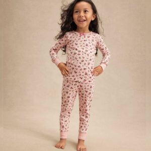 Girls Floral Snug Fit Pointelle Pajamas - Gymmies - pink