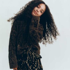 high neck Braided chenille sweater Olive Green