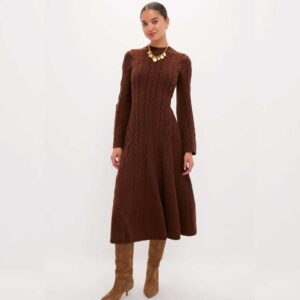 Hyacinth House Chocolate Cable Knit Fernie Midi Dress