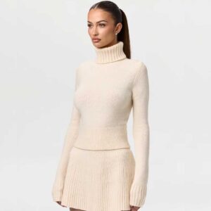 Knit Ribbed Turtleneck Sweater ivory