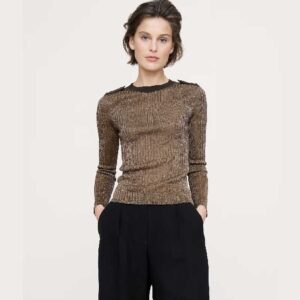 Metallic Shoulder-Epaulet Sweater