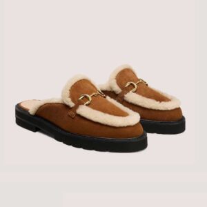 OWEN BUCKLE SHEARLING MULE Cognac Brown & Natural