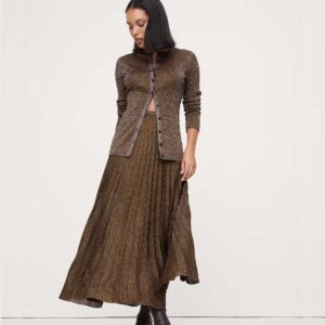 Pleated Metallic Sweater Skirt Bronze