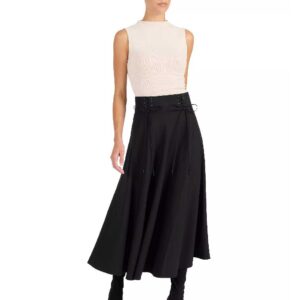 Santorelli ASTER Full Midi Skirt with Leather Lacing Detail