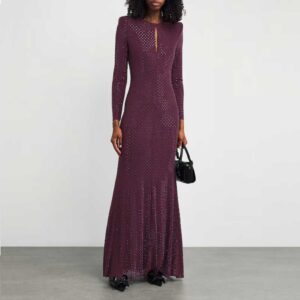 Self-Portrait Burgundy Crystal Long-Sleeve Maxi Dress