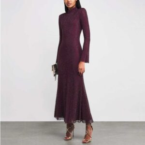 Self-Portrait Burgundy Rhinestone-Embellished Maxi Dress