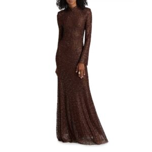 Self-Portrait Embellished Mesh Long-Sleeve Gown