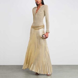 Self-Portrait Gold Lurex Ribbed Maxi Dress