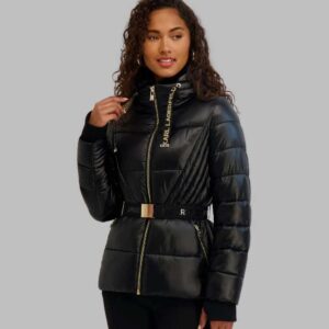 SHORT BELTED PUFFER JACKET Black