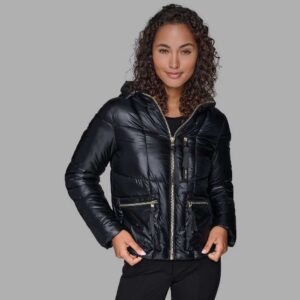 SHORT HOODED PUFFER Black