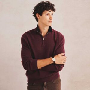 Signature Cashmere Color Blocked Quarter Zip