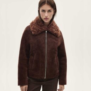 Suede-effect jacket with fleece collar Brown