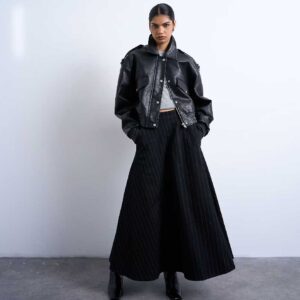 Topshop denim circle skirt in black stripes