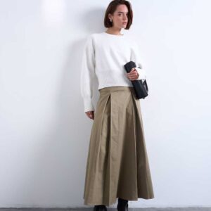 Topshop pleat front midi skirt in stone