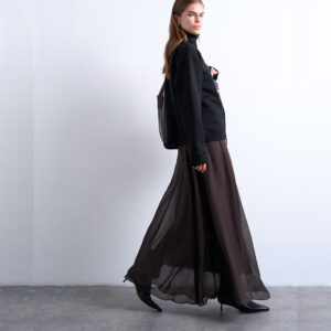 Topshop sheer full circle maxi skirt in chocolate